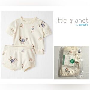 🆕CARTER’S LITTLE PLANET - NB - NWT - INFANT GIRLS 2PC FLORAL SWEATER SET